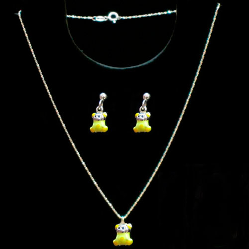  Conjuntos gargantilla/pendientes plata y esmalte amarillo -ositos 